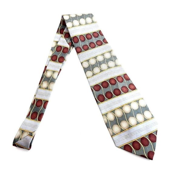 Martin Wong Green Silver Tan Jacquard Print Wide Silk Tie - Picture 6 of 6